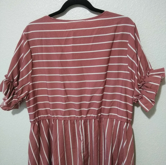 🚨50%off📦Shein Curve Dress Faux Wrap Knee Length Short Sleeve Pink 2X - Picture 2 of 12